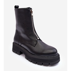 PS1 Skórzane Botki Na Płaskim Obcasie Z Suwakiem Czarne Vimal 1