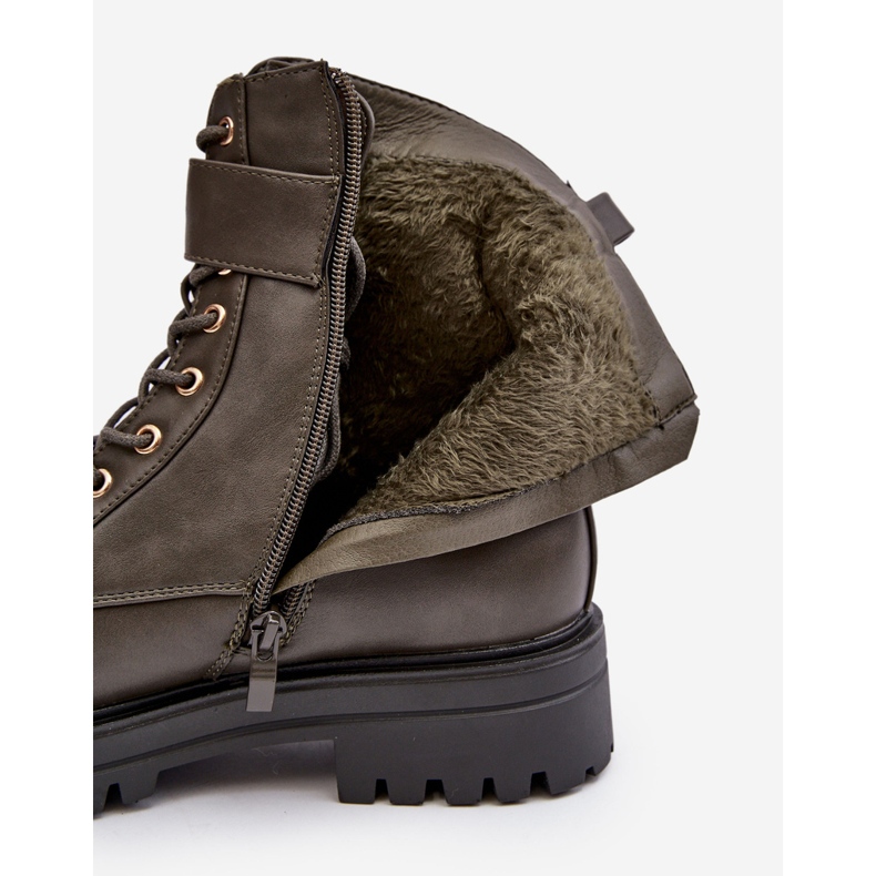 PS1 Botki Workery Damskie Na Suwak Z Ozdobą Ciemnozielone Ciossava 1