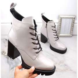 Lakierowane botki damskie na słupku ocieplane szare S.Barski 1