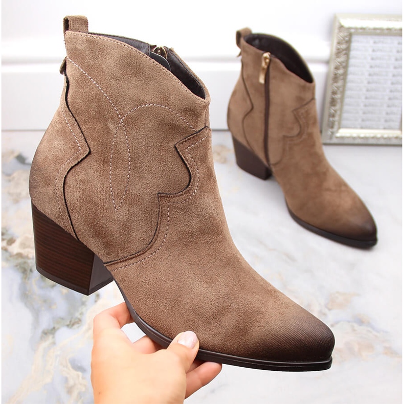 Botki damskie kowbojki ocieplane brązowe Potocki SZ12186 1