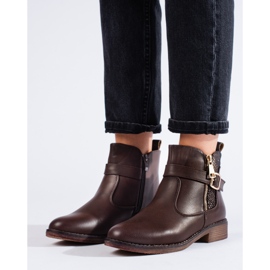 Brązowe botki na płaskim obcasie Shelovet 1