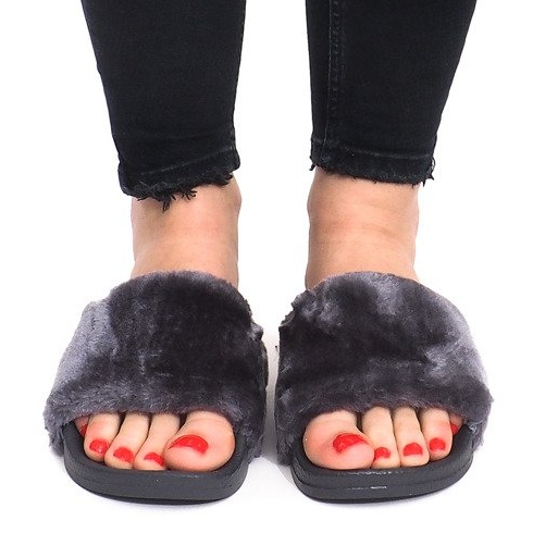 Klapki Z Futerkiem LS-1 Szary szare 1