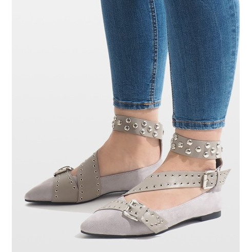 Szare półbuty wsuwane z ćwiekami B12-8 różowe 1