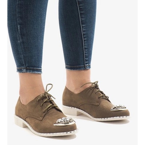 Zielone półbuty wsuwane z cekinami L155 beżowy 1