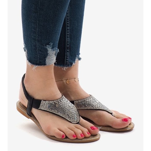 Czarne sandały japonki zdobione B-935 2