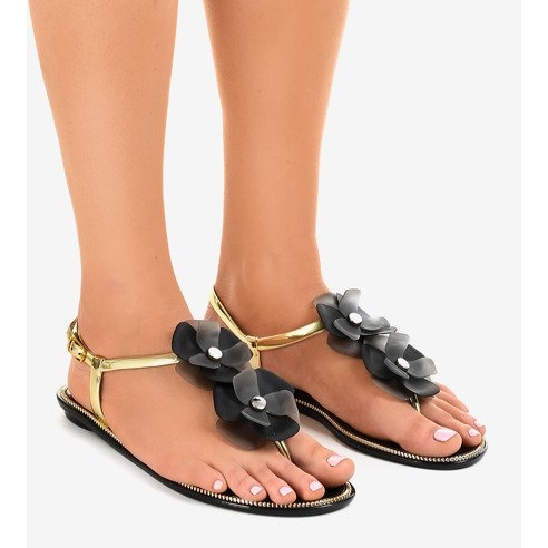 Czarne klapki z kwiatkiem KG19P 1