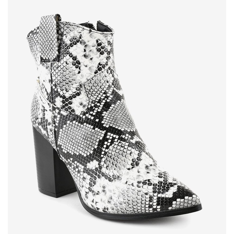 Czarne botki na słupku snake YL20-1 białe szare 1