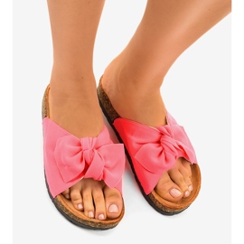 Różowe zdobione klapki z kokardką WS9003-5 1