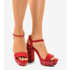 Czerwone sandały na słupku zamsz 99435-4 1
