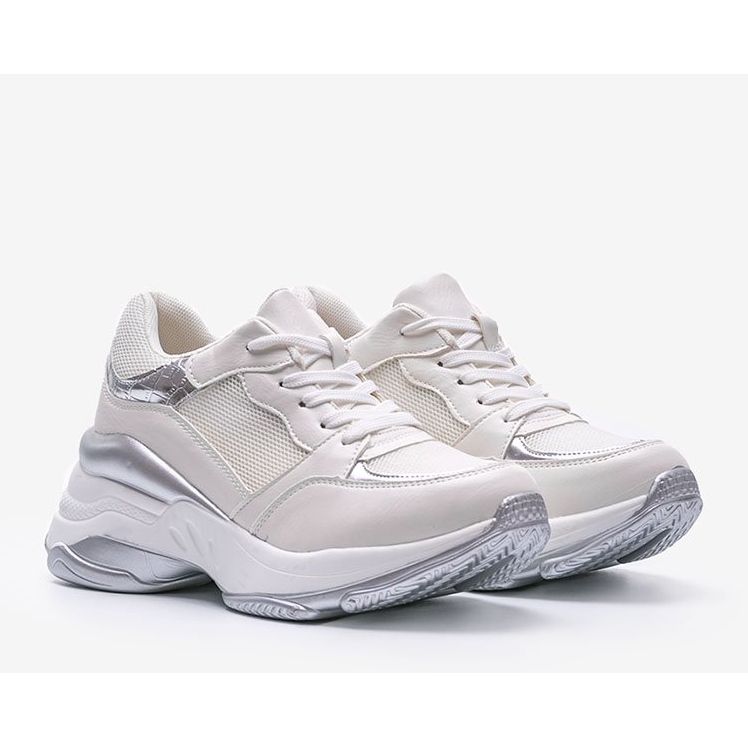 Srebrne sneakersy na grubej podeszwie Lydia białe 1