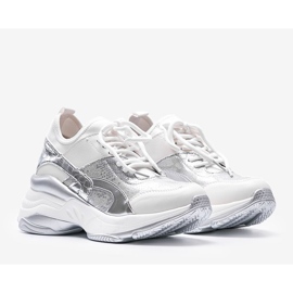 Biało srebrne sneakersy na grubej podeszwie Lea białe 2
