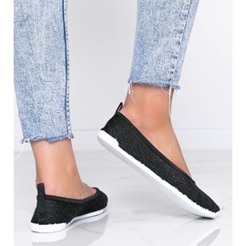 Czarne baleriny materiałowe z wzorem ażurowym Rylee 1