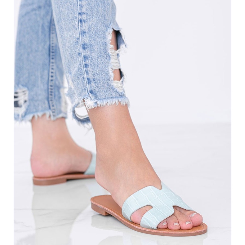 Białe klapki wzór skóry krokodyla Phoenix zielone 1