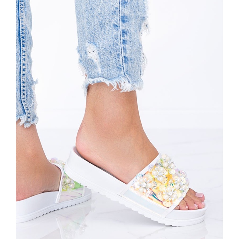 Białe klapki holograficzne Roma 1