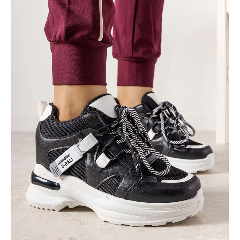 Czarno białe sneakersy z podwójnym wiązaniem One Chance czarne 1