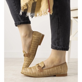 Camelowe mokasyny plecione z klamrą Leone brązowe 1