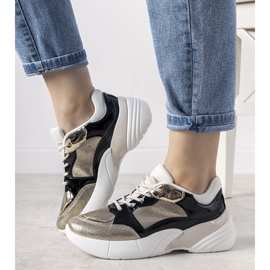 Złote sneakersy na wysokiej podeszwie Rude czarne 1