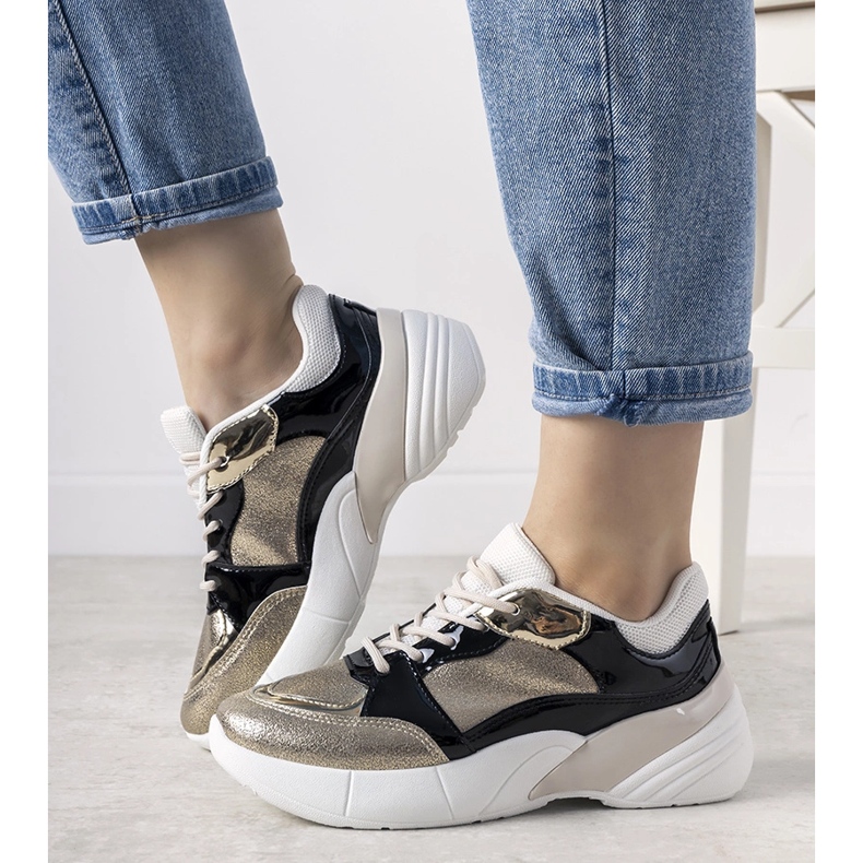 Złote sneakersy na wysokiej podeszwie Rude czarne 1