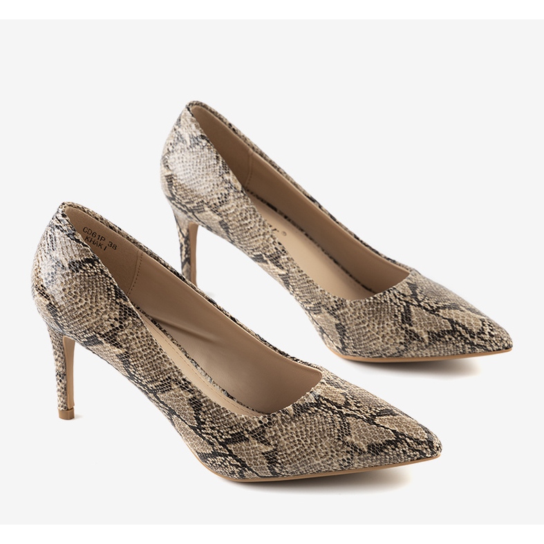 BM Brązowe czółenka w motywie skóry węża Nickle 1