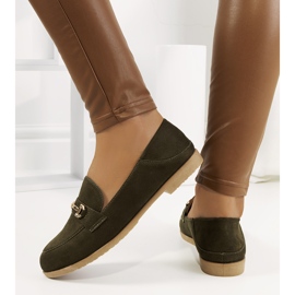 Zielone mokasyny na płaskim obcasie Aniria khaki 1
