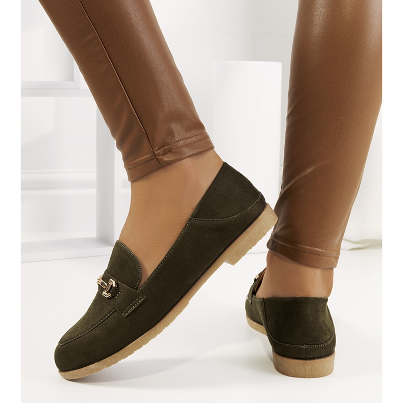 Zielone mokasyny na płaskim obcasie Aniria khaki 1