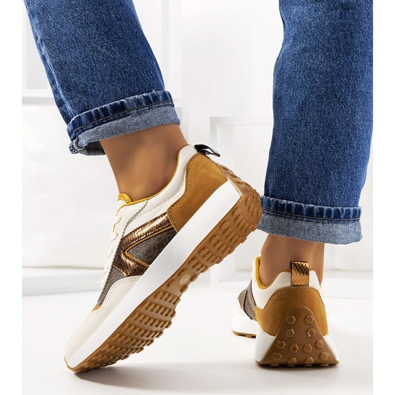 Brązowe sneakersy damskie Isham beżowy 1