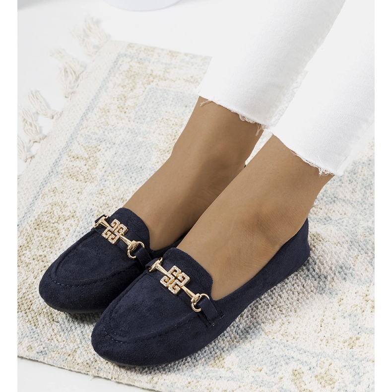 Granatowe mokasyny z klamrą Cardoso niebieskie 1