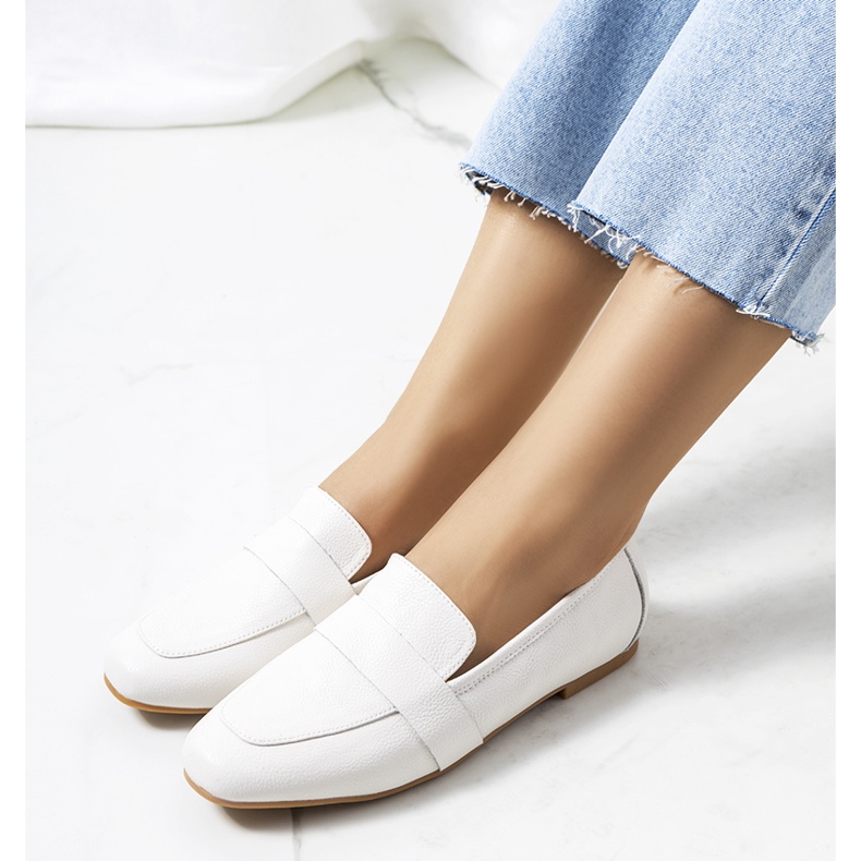 Skórzane półbuty biały damskie Maple białe 1