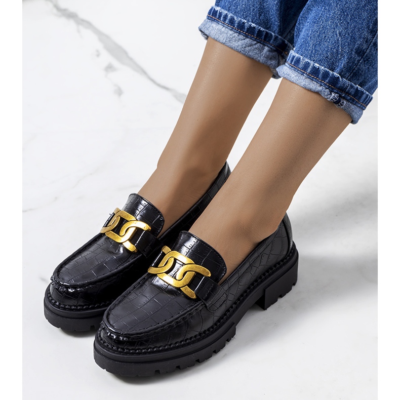 Czarne mokasyny na wysokiej podeszwie Zanen 1