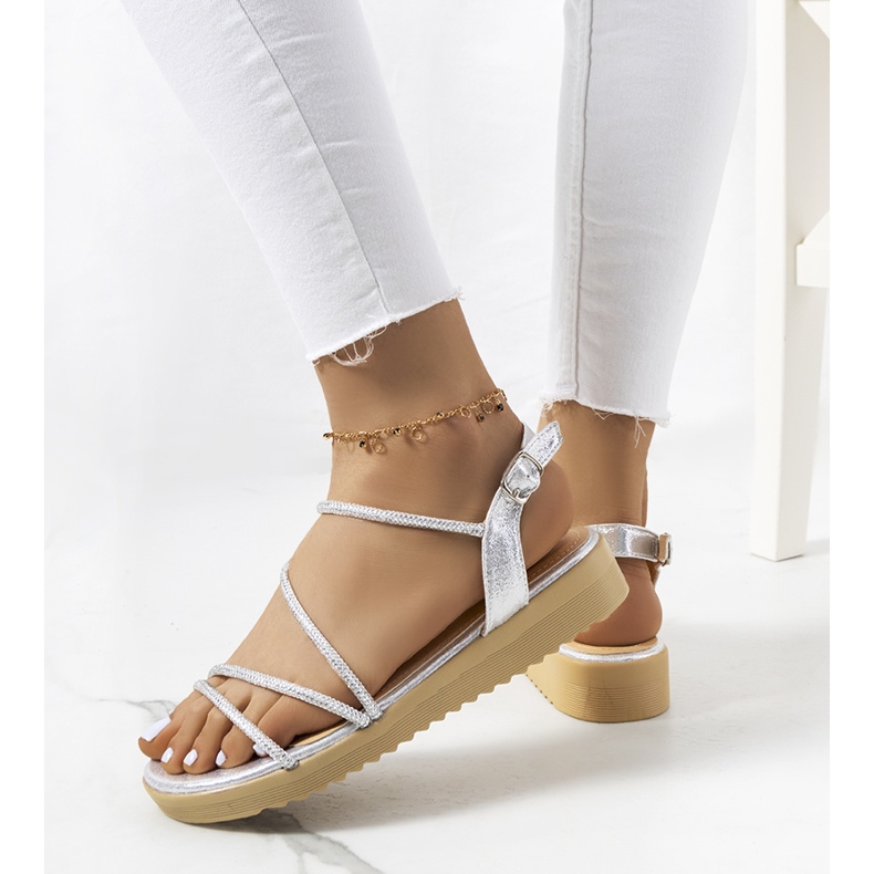 Srebrne sandały damskie Kul srebrny 1