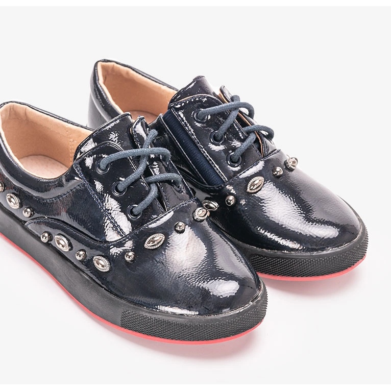 Granatowe lakierowane balerinki dziecięce Fatna niebieskie 1