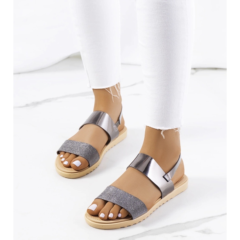 Srebrne sandały damskie Laval srebrny 1