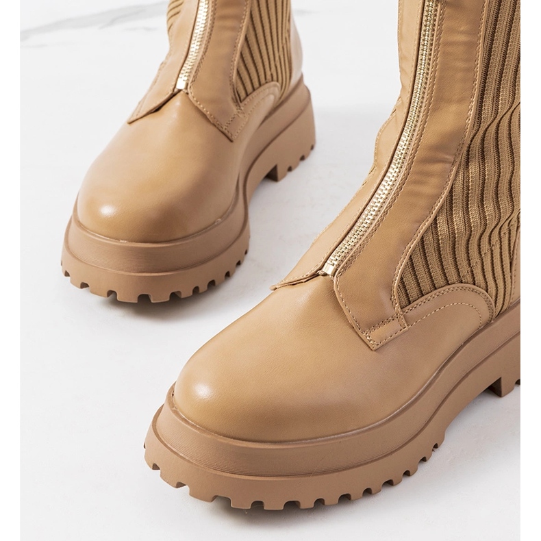 Brązowe botki z skarpetkową cholewką Lewin 1