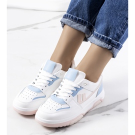 Białe sneakersy damskie Arsan niebieskie różowe 1