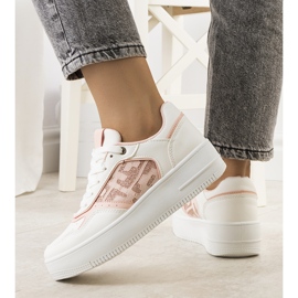 Różowe sneakersy na platformie Coronel białe 2