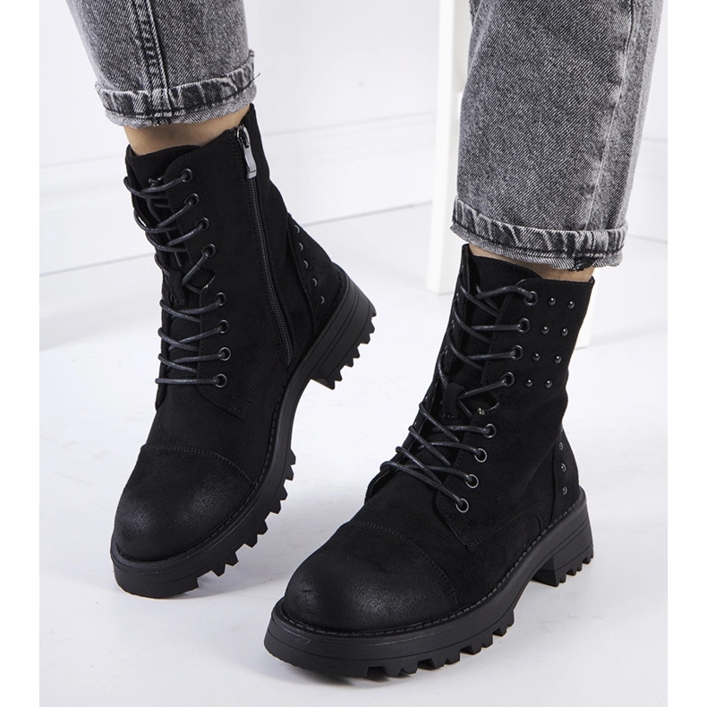 Czarne traperki eko-zamsz Polperro 1