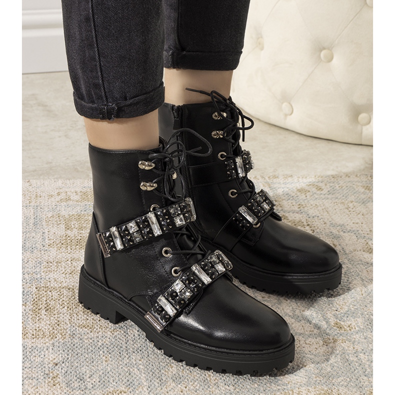 Czarne botki z ozdobnymi cyrkoniami Ramsey 1