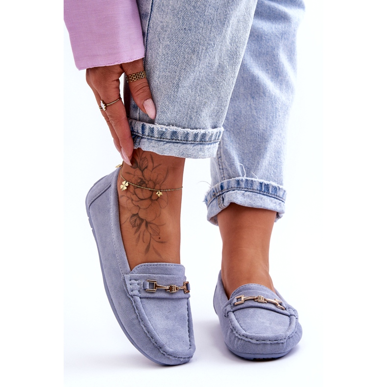 Damskie Klasyczne Zamszowe Mokasyny Niebieskie Corinell 3