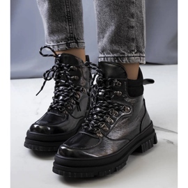 Szare lakierowane botki Prepo czarne 1