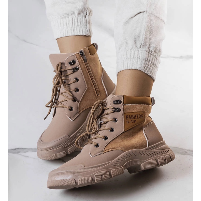 Brązowe ocieplane botki Fordla beżowy 1