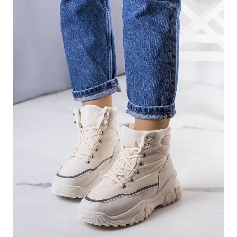 Kremowe ocieplane botki Rimu beżowy 1