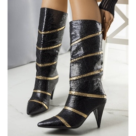 Czarno złote ocieplane kozaki Nevzo czarne 1