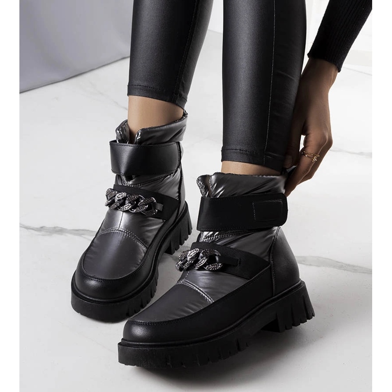 Srebrne śniegowce z łańcuchem Ephraim czarne 1