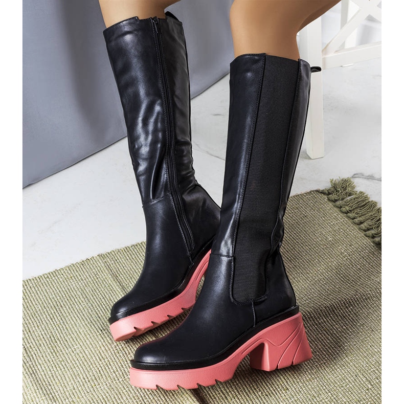 BM Czarne kozaki na różowej podeszwie Charla 1