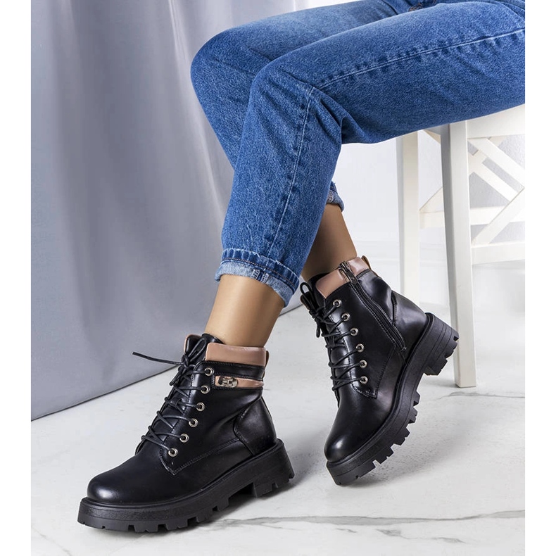 Czarne traperki ocieplane Artois beżowy 1