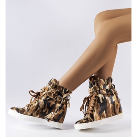 Brązowe moro sneakersy na koturnie Annabelle beżowy 1