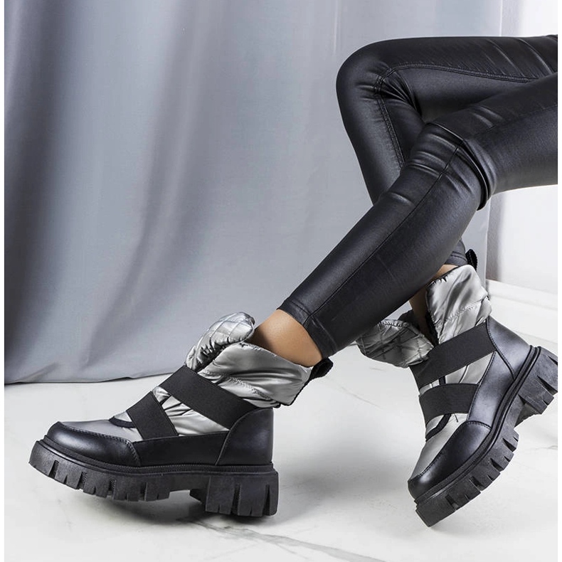 Szare ocieplane wsuwane śniegowce Francisco czarne 1