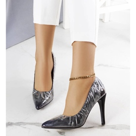 Czarne szpilki obite folią Erika 1