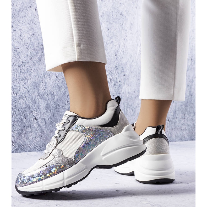 Srebrne sneakersy z metalicznymi wstawkami Béri srebrny 1