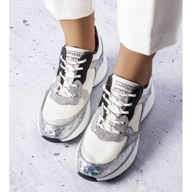Srebrne sneakersy z metalicznymi wstawkami Béri srebrny 2